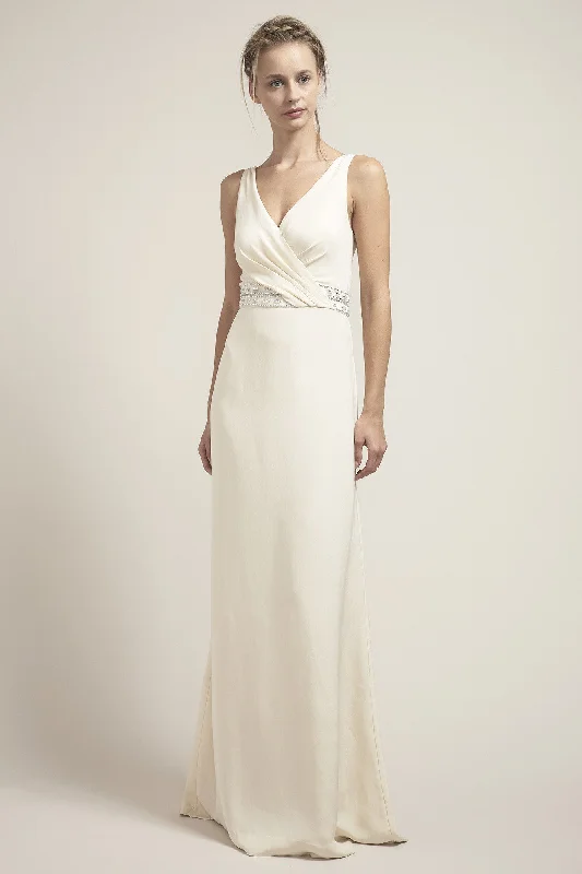 Exclusive Discounts Just for You CR6673- Glamorous V-Neck Wedding Dress With Beaded Waistband