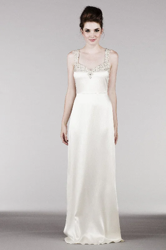 Weekend Price Slash Day CR6732 Beaded Silk Satin Shift Wedding Dress