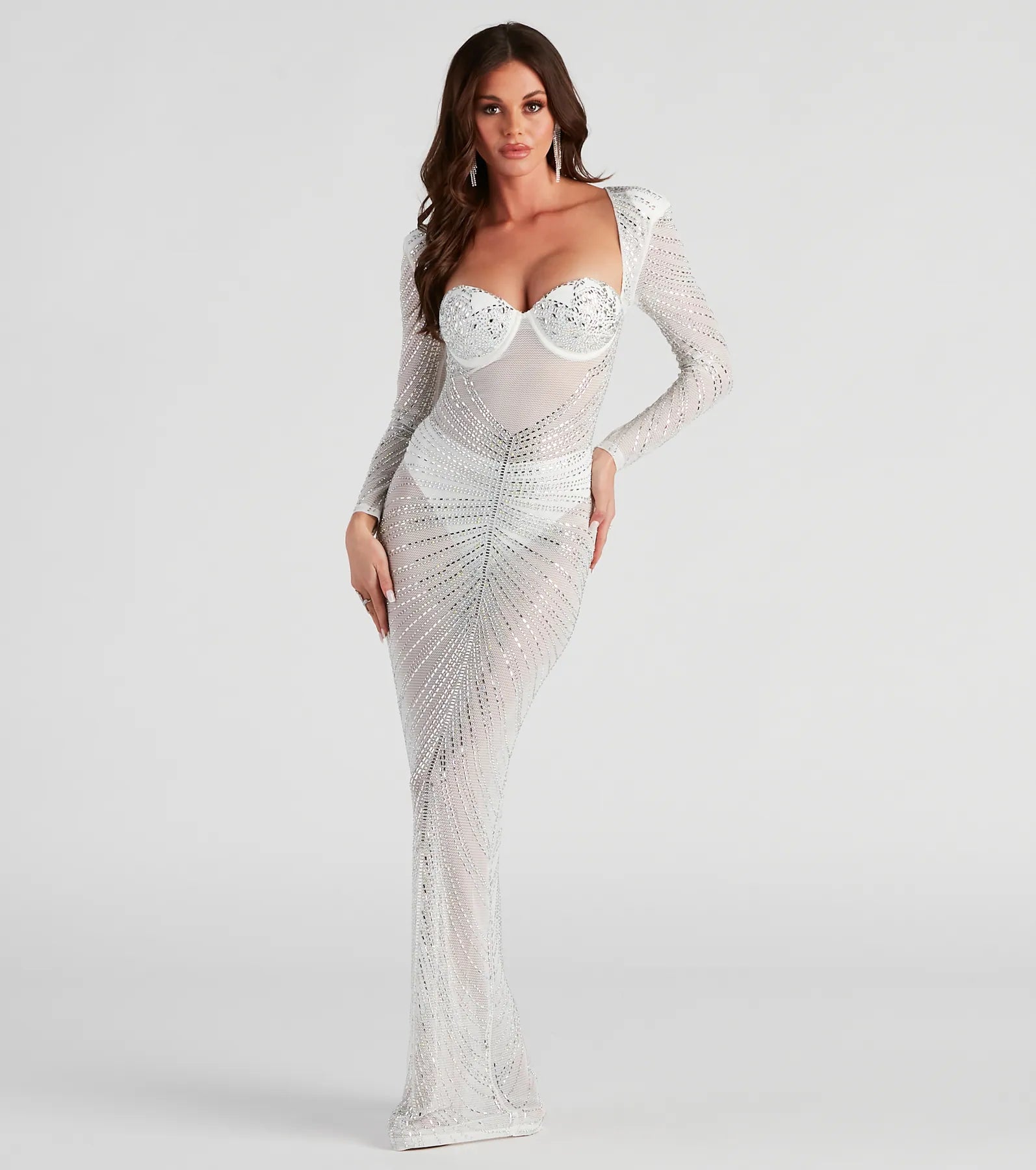 Exclusive Online Offers Crystal Iridescent Rhinestone Sheer Formal Dress