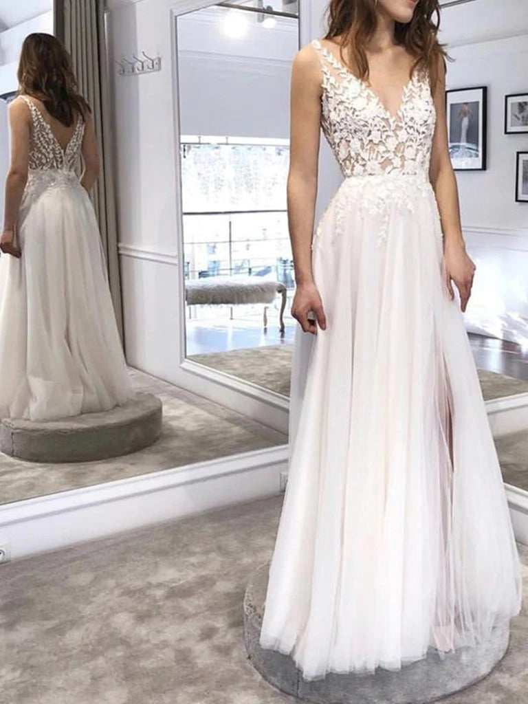 Best Prices This Week A Line V Neck Ivory Lace Wedding Dresses, Ivory Lace Long Formal Prom Dresses Best Prices This Week A Line V Neck Ivory Lace Wedding Dresses, Ivory Lace Long Formal Prom Dresses