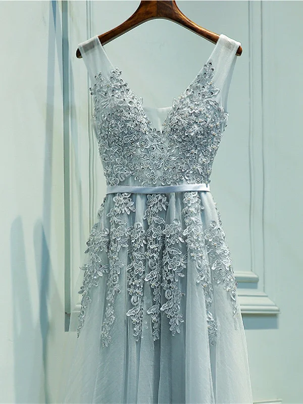 Weekend Hot Prices Custom Made A Line Gray/Navy Blue/Burgundy Lace Prom Dresses, Bridesmaid Dresses, Lace Graduation Dresses