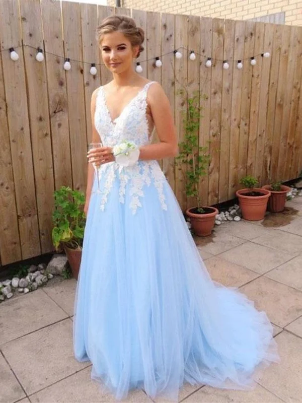 Weekend Flash Offers Custom Made A Line V Neck Backless Blue Lace Prom Dresses, Blue Lace Formal Dresses, Lace Bridesmaid Dresses Weekend Flash Offers Custom Made A Line V Neck Backless Blue Lace Prom Dresses, Blue Lace Formal Dresses, Lace Bridesmaid Dresses