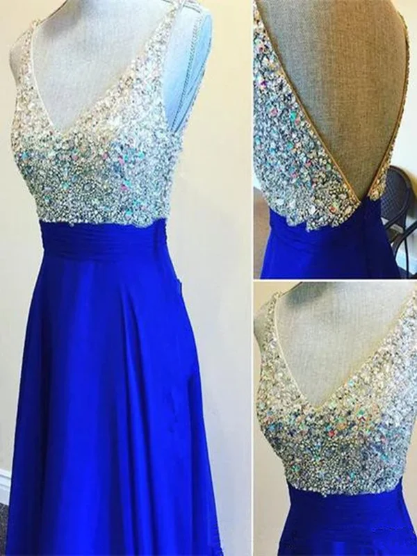 Extra Discount Custom Made A Line V Neck Backless Floor Length Royal Blue Prom Dresses, Blue Formal Dresses, Blue Bridesmaid Dresses