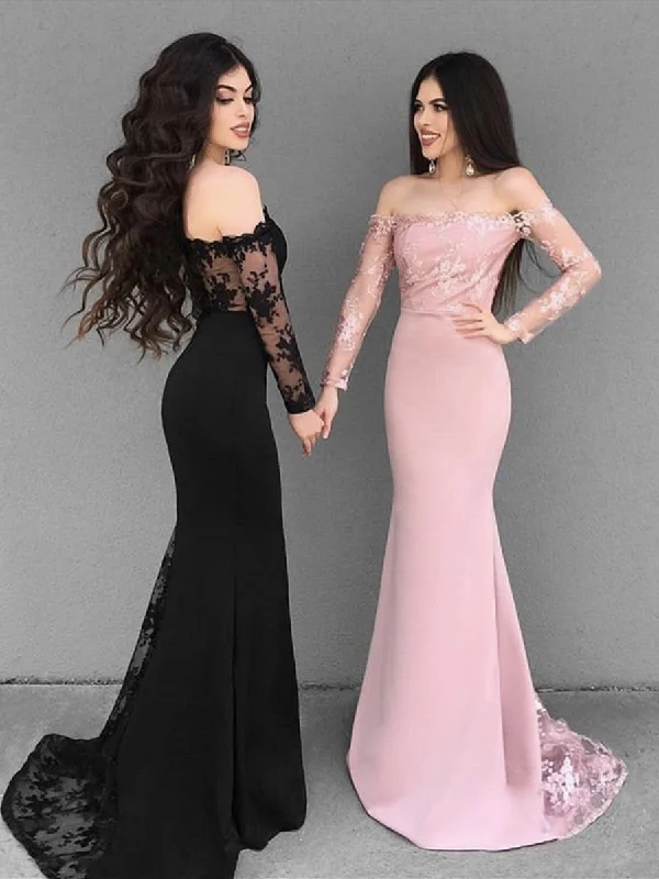 Weekend Exclusive Discounts Custom Made Black/Pink Mermaid Long Sleeves Lace Prom Dresses, Lace Mermaid Bridesmaid Dresses, Formal Dresses Weekend Exclusive Discounts Custom Made Black/Pink Mermaid Long Sleeves Lace Prom Dresses, Lace Mermaid Bridesmaid Dresses, Formal Dresses