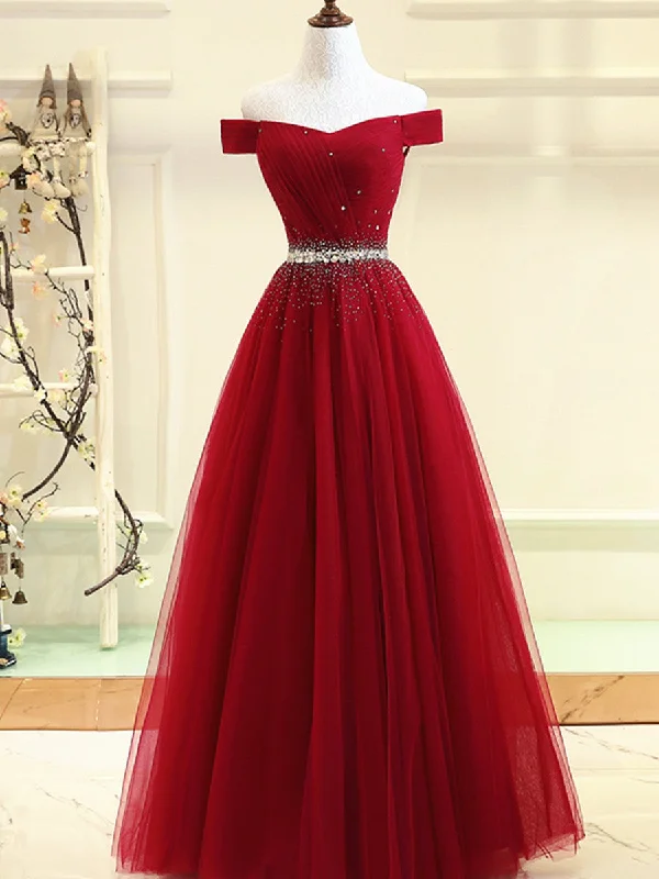 Special Offers Custom Made Burgundy Off Shoulder Prom Dress, Burgundy Formal Dress, Off Shoulder Evening Dress, Bridesmaid Dress