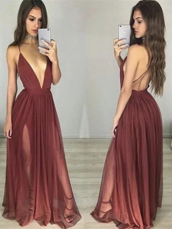 Super Savings Custom Made Sexy Maroon/Burgundy V Neck Backless Prom Dresses, Bridesmaid Dresses