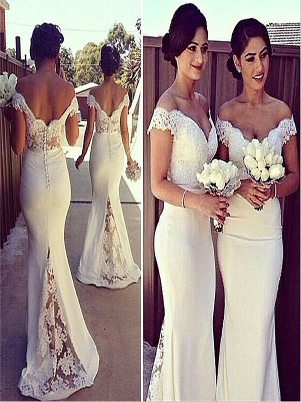Massive Sale Event Custom Made White Mermaid Off Shoulder Lace Prom Dresses, Lace Formal Dresses, White Lace Bridesmaid Dresses Massive Sale Event Custom Made White Mermaid Off Shoulder Lace Prom Dresses, Lace Formal Dresses, White Lace Bridesmaid Dresses
