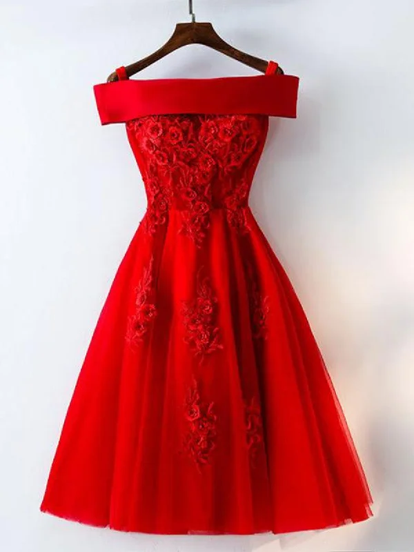 Weekend Shop Now Cute A Line Off Shoulder Short Red Lace Prom Dresses, Short Red Bridesmaid Dresses, Graduation Dresses Weekend Shop Now Cute A Line Off Shoulder Short Red Lace Prom Dresses, Short Red Bridesmaid Dresses, Graduation Dresses