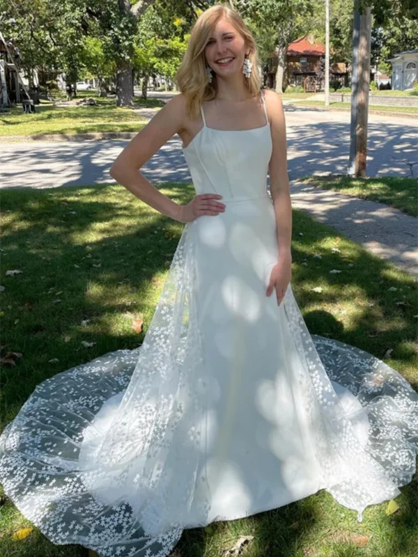 Massive Discounts Cute A Line White Lace Long Prom Dresses with Train, White Lace Formal Graduation Evening Dresses Massive Discounts Cute A Line White Lace Long Prom Dresses with Train, White Lace Formal Graduation Evening Dresses