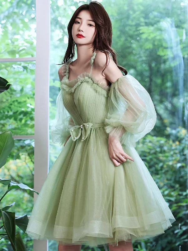 Buy More, Save More Cute Green Tulle Short Prom Dress, Green Puffy Homecoming Dresses