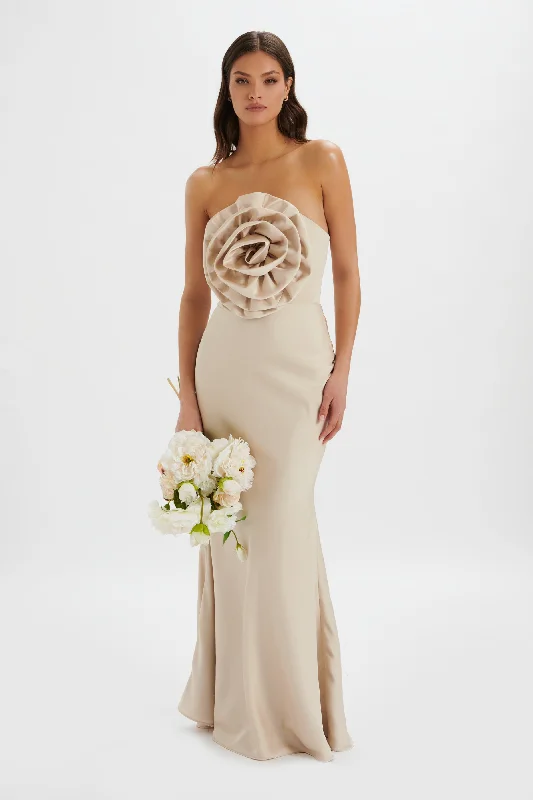 Limited-Time Flash Deal DALIA 3D Flower Bandeau Maxi Dress in Champagne