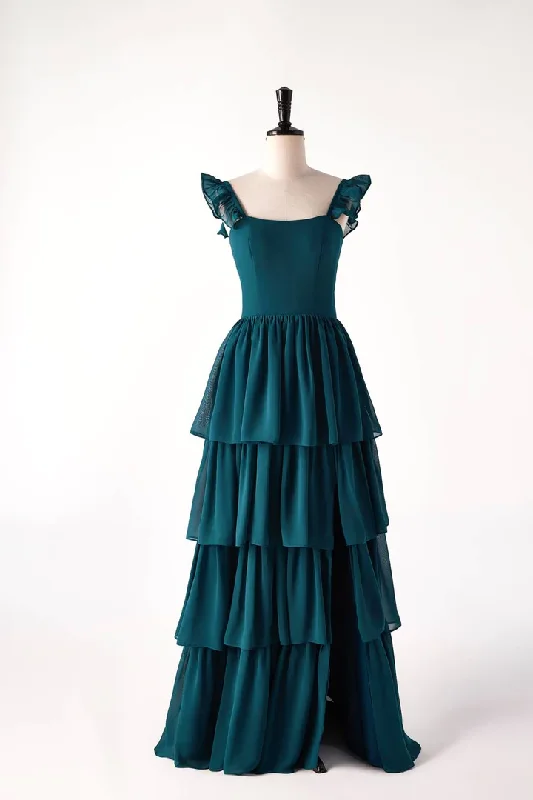 Weekend Exclusive Offers Dark Teal Ruffle Long Party Dress Bridesmaid Dress,DP1818