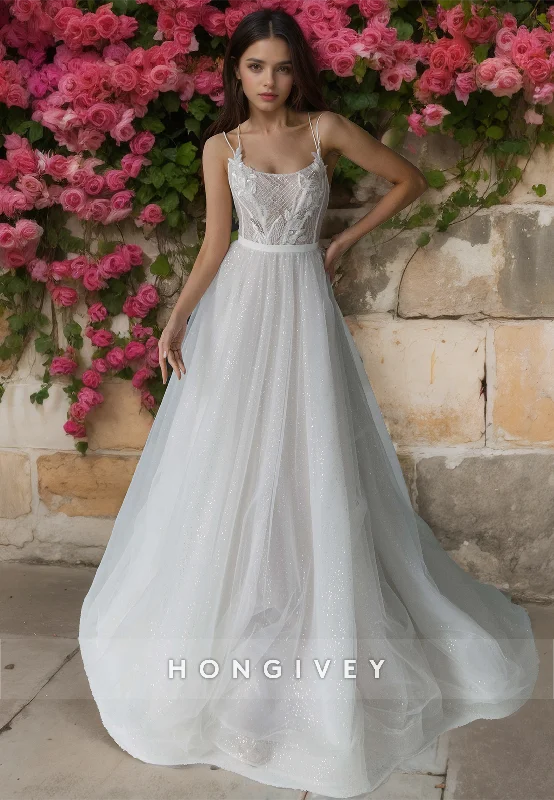 Weekend Discount Fest Sexy Tulle Glitter A-Line Bateau Spaghetti Straps Illusion Empire With Train Wedding Dress Weekend Discount Fest Sexy Tulle Glitter A-Line Bateau Spaghetti Straps Illusion Empire With Train Wedding Dress