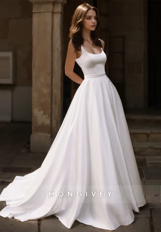 Hurry, While Stocks Last Sexy Satin A-Line Scoop Spaghetti Straps Empire Sleeveless With Train Wedding Dress Hurry, While Stocks Last Sexy Satin A-Line Scoop Spaghetti Straps Empire Sleeveless With Train Wedding Dress