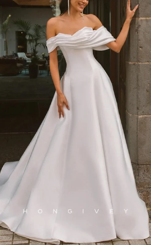 Weekend Special Bargains H1254 - Sexy Satin A-Line Off-Shoulder Pleats Empire With Train Wedding Dress Weekend Special Bargains H1254 - Sexy Satin A-Line Off-Shoulder Pleats Empire With Train Wedding Dress