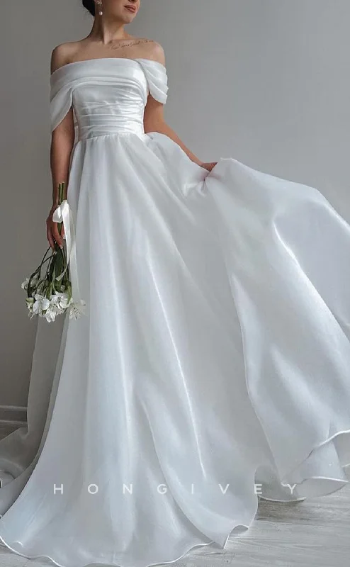 Offer of the Day H1273 - Sexy Satin A-Line Asymmetrical Off-Shoulder Empire Pleats Lace-Up With Train Wedding Dress Offer of the Day H1273 - Sexy Satin A-Line Asymmetrical Off-Shoulder Empire Pleats Lace-Up With Train Wedding Dress