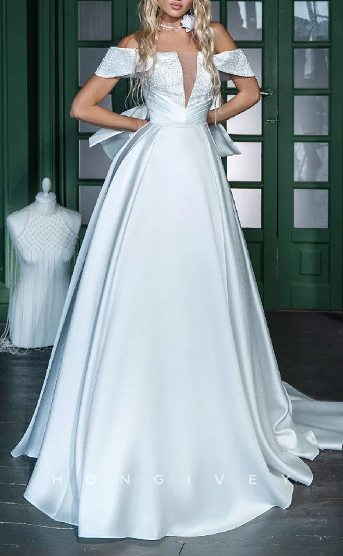 Weekend Only Steals H1278 - Sexy Satin A-Line Off-Shoulder Empire Beaded Bowknot With Train Wedding Dress Weekend Only Steals H1278 - Sexy Satin A-Line Off-Shoulder Empire Beaded Bowknot With Train Wedding Dress