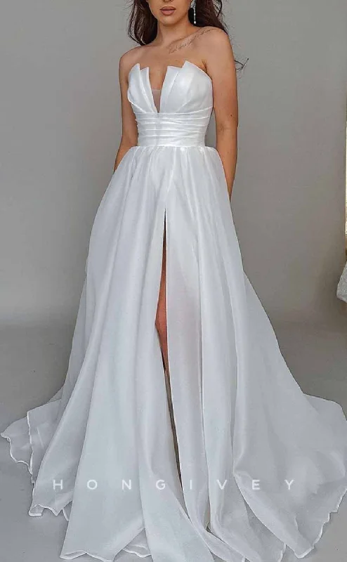 Weekend Limited-Time Offers H1280 - Sexy Tulle A-Line Asymmetrical V-Neck Strapless Empire Pleats With Side Slit Wedding Dress Weekend Limited-Time Offers H1280 - Sexy Tulle A-Line Asymmetrical V-Neck Strapless Empire Pleats With Side Slit Wedding Dress