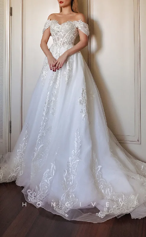 Grab Your Deal H1310 - Sexy Glitter Tulle A-Line Sweetheart Off-Shoulder Illusion Empire Appliques With Train Wedding Dress Grab Your Deal H1310 - Sexy Glitter Tulle A-Line Sweetheart Off-Shoulder Illusion Empire Appliques With Train Wedding Dress