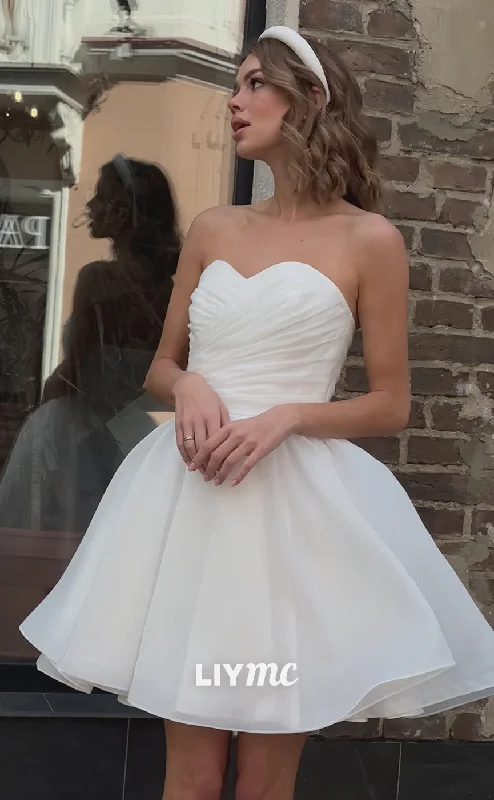 Weekend Deals LW253 - Strapless Sweetheart Pleated Tulle A Line Mini Wedding Dress