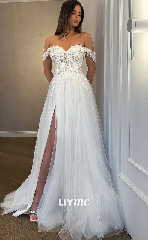 Weekend Offers and Savings LW407 - Sweetheart Lace Appliques Tiered Tulle Side Slit Ball Wedding Dress