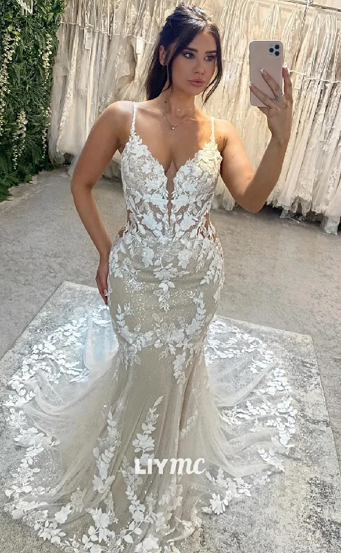 Weekend Only Steals LW414 - V-Neck Open Back Lace Appliques Mermaid Wedding Dress