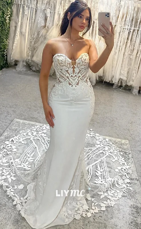 Weekend Hot Savings LW415 - Off-Shoulder Appliques Sleek Mermaid Wedding Dress