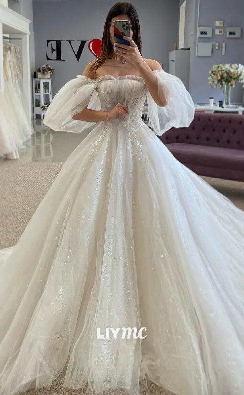 Weekend Special Discounts LW441 - Straight Across Strapless Lantern Sleeves Ruched A-Line Ball Gown Wedding Dress Weekend Special Discounts LW441 - Straight Across Strapless Lantern Sleeves Ruched A-Line Ball Gown Wedding Dress
