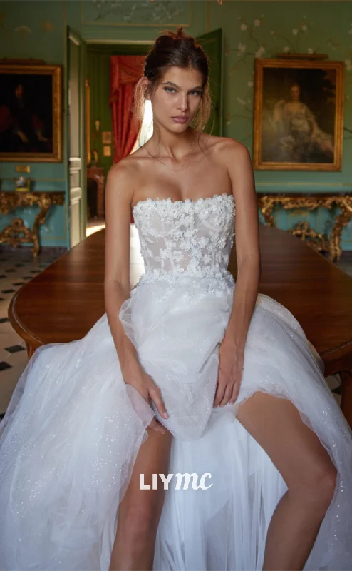 Weekend Limited-Time Offers LW453 - Straight Across Floral Embellished Appliques Tulle Tiered A-Line Wedding Dress Weekend Limited-Time Offers LW453 - Straight Across Floral Embellished Appliques Tulle Tiered A-Line Wedding Dress
