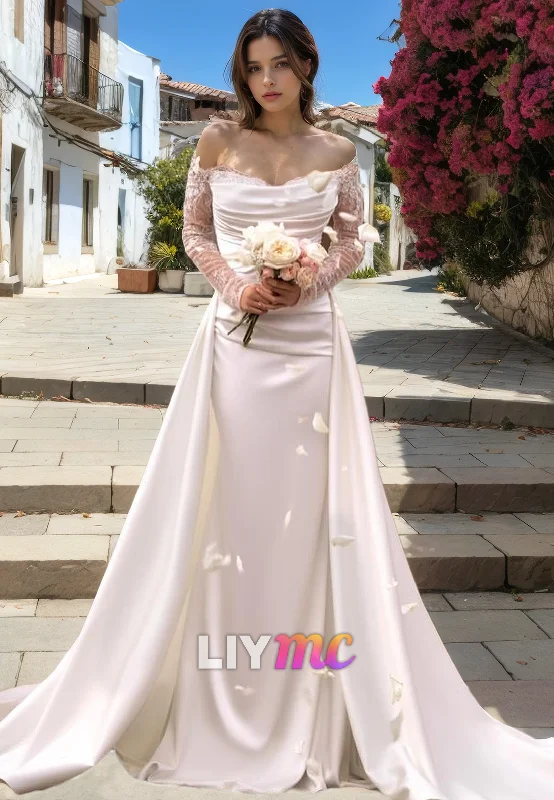 Big Sale Event LW529 - Straight Across Spaghetti Straps Floral Embellished High Slit A-Line Wedding Dress Big Sale Event LW529 - Straight Across Spaghetti Straps Floral Embellished High Slit A-Line Wedding Dress