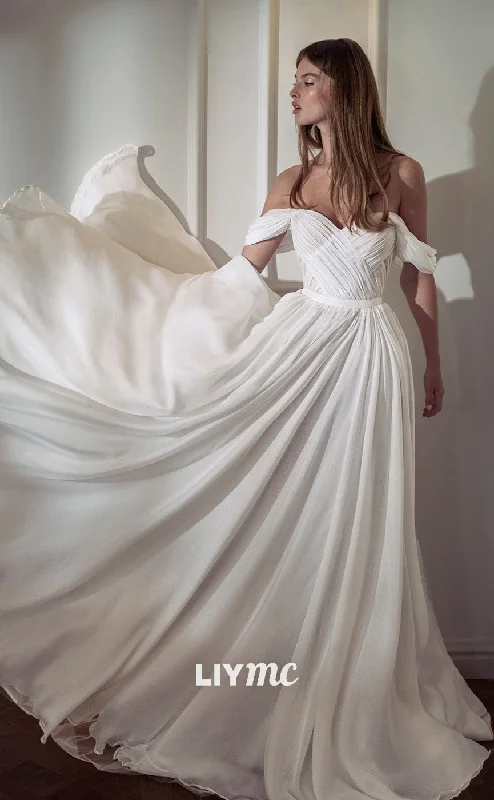 Flash Shopping Deal LW530 - Off-Shoulder Strapless Pleated Sleek Satim A-Line Wedding Dress with Sweep Train Flash Shopping Deal LW530 - Off-Shoulder Strapless Pleated Sleek Satim A-Line Wedding Dress with Sweep Train