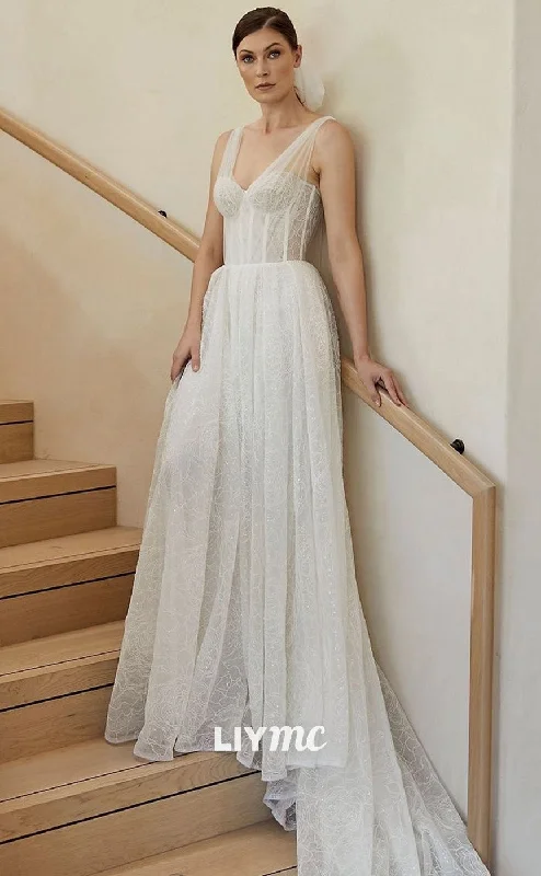 Shop & Save Today LW547 - Semi-Sweetheart Straps Sleeveless Appliques Sweep Train Tiered Tulle A-Line Wedding Dress Shop & Save Today LW547 - Semi-Sweetheart Straps Sleeveless Appliques Sweep Train Tiered Tulle A-Line Wedding Dress