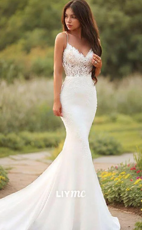 One-Day Sale LW555 - Trumpet Mermaid V-neck Sweep Train Stretch Crepe Wedding Dresses One-Day Sale LW555 - Trumpet Mermaid V-neck Sweep Train Stretch Crepe Wedding Dresses