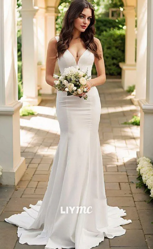 Weekend Deals LW557 - Trumpet Mermaid Satin V-neck Ruffles Sleeveless Court Train Wedding Dresses Weekend Deals LW557 - Trumpet Mermaid Satin V-neck Ruffles Sleeveless Court Train Wedding Dresses