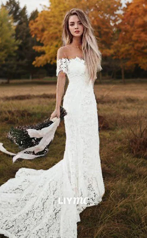 Today Only LW559 - Trumpet Mermaid Off-the-Shoulder Court Train Lace Wedding Dresses Today Only LW559 - Trumpet Mermaid Off-the-Shoulder Court Train Lace Wedding Dresses