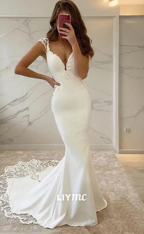 Shop & Save Big LW561 - Sheath Column V-neck Sweep Train Stretch Crepe Wedding Dresses Shop & Save Big LW561 - Sheath Column V-neck Sweep Train Stretch Crepe Wedding Dresses