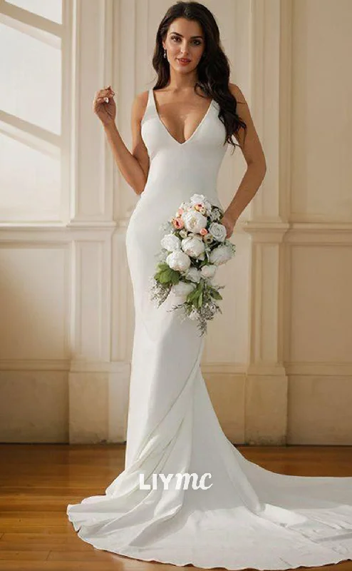 Super Low Prices LW562 - Sheath Column Stretch Crepe V-neck Sleeveless Court Train Wedding Dresses Super Low Prices LW562 - Sheath Column Stretch Crepe V-neck Sleeveless Court Train Wedding Dresses