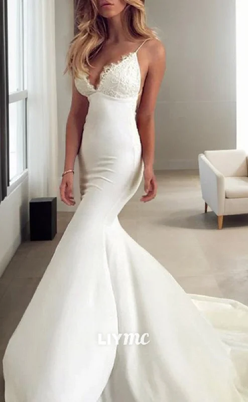 End-of-Season Sale LW566 - Trumpet Mermaid V-neck Sweep Train Stretch Crepe Wedding Dresses End-of-Season Sale LW566 - Trumpet Mermaid V-neck Sweep Train Stretch Crepe Wedding Dresses