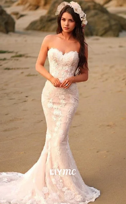 Best Price Guarantee LW567 - Trumpet Mermaid Sweetheart Sweep Train Lace Wedding Dresses With Appliques Lace Best Price Guarantee LW567 - Trumpet Mermaid Sweetheart Sweep Train Lace Wedding Dresses With Appliques Lace