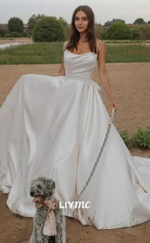 Massive Discounts LW583 - Scoop Spaghetti Straps Open Back Sleeveless A-Line Bows Satin Wedding Dress Massive Discounts LW583 - Scoop Spaghetti Straps Open Back Sleeveless A-Line Bows Satin Wedding Dress
