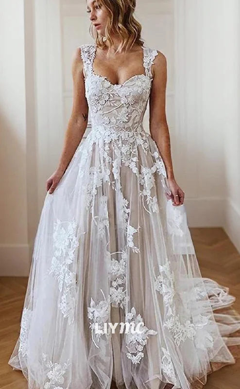Weekend Best Buys LW613 - A-line Princess Square Court Train Tulle Wedding Dress with Appliques Lace Weekend Best Buys LW613 - A-line Princess Square Court Train Tulle Wedding Dress with Appliques Lace