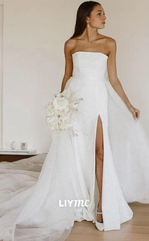 Weekend Deals Galore LW614 - A-LinePrincess Strapless Cathedral Train Stretch Crepe Wedding Dresses With Leg Slit Weekend Deals Galore LW614 - A-LinePrincess Strapless Cathedral Train Stretch Crepe Wedding Dresses With Leg Slit