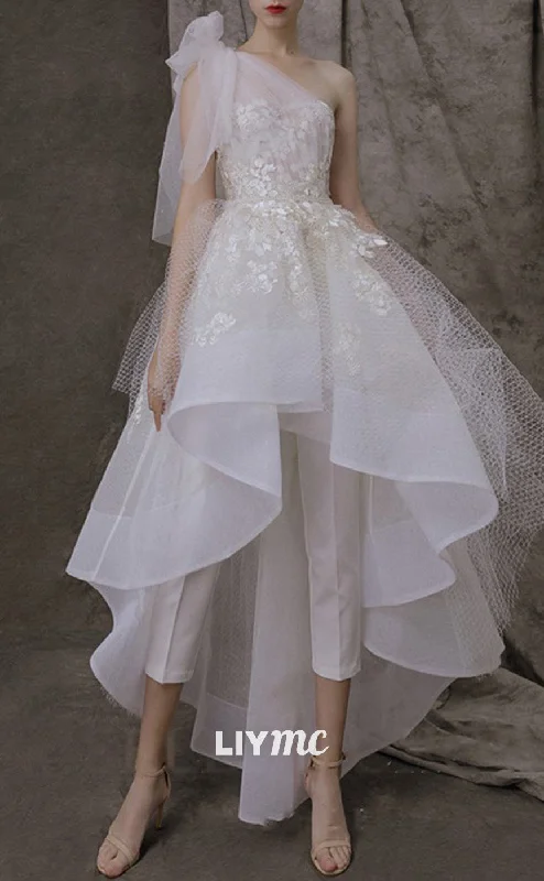Weekend Hot Prices LW617 - A-Line One-Shoulder Asymmetrical Tulle Wedding Dresses With Appliques Lace Weekend Hot Prices LW617 - A-Line One-Shoulder Asymmetrical Tulle Wedding Dresses With Appliques Lace