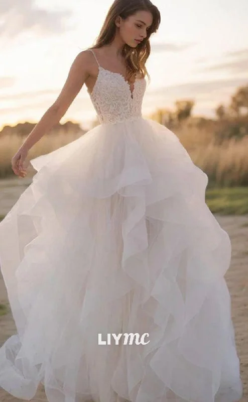 Weekend Low Prices LW628 - A-Line Princess V-neck Sweep Train Tulle Wedding Dresses