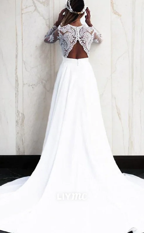 Weekend Flash Offers LW629 - A-Line Princess V-neck Sweep Train Stretch Crepe Wedding Dresses