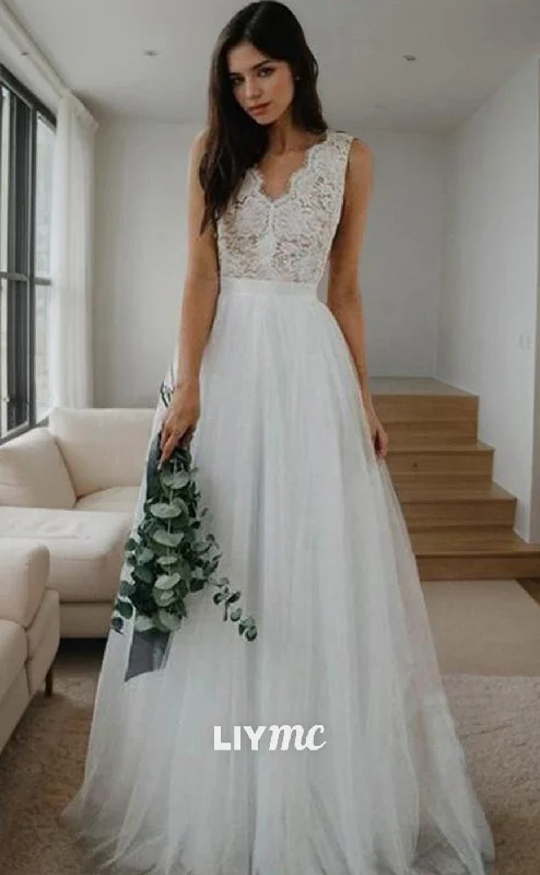 Weekend Only Deals LW637 - A-Line Princess V-neck Floor-Length Tulle Wedding Dresses