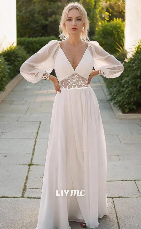 Weekend Mega Sale Event LW638 - A-line Princess V-neck Floor-Length Chiffon Wedding Dress