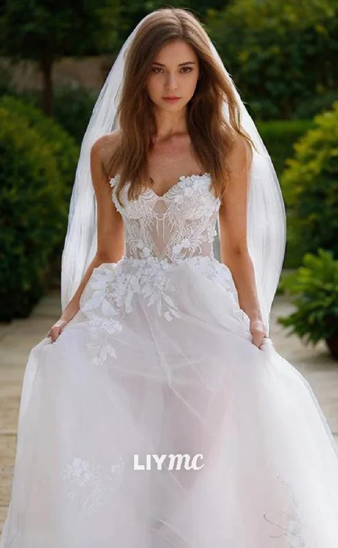 Weekend Special Bargains LW641 - A-Line Sweetheart Sweep Train Tulle Wedding Dresses With Appliques Lace Weekend Special Bargains LW641 - A-Line Sweetheart Sweep Train Tulle Wedding Dresses With Appliques Lace