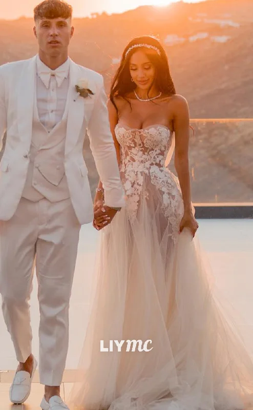 Weekend Offers You Can’t Miss LW647 - Semi-Sweetheart Sleeveless Lace Appliques Tulle High Slit Beach Wedding Dress Weekend Offers You Can’t Miss LW647 - Semi-Sweetheart Sleeveless Lace Appliques Tulle High Slit Beach Wedding Dress