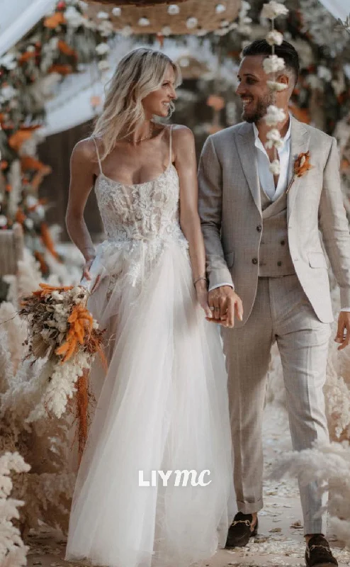 Weekend Price Breaks LW648 - Scoop Spaghetti Straps Lace Appliques A-Line Boho Wedding Dress Weekend Price Breaks LW648 - Scoop Spaghetti Straps Lace Appliques A-Line Boho Wedding Dress
